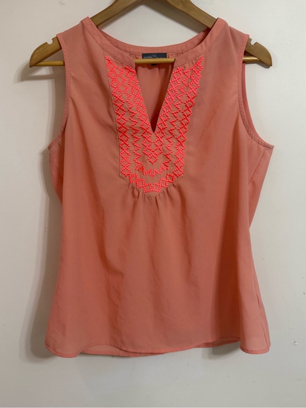 Sleeveless Peach Embroidered V-Neck Women’s Top